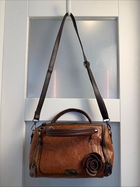 Y2K Cognac Brown Mini Doctor Bag Satchel Crossbody Purse